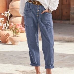 Sundance Coastlines White Cotton Button-Front Ankle /Crop Pants Nwot Size XXL